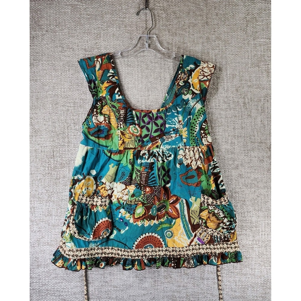 Tracy Porter Cap Sleeve Ruffled BOHO Top Womens 8-10 Multicolor Cotton Artsy